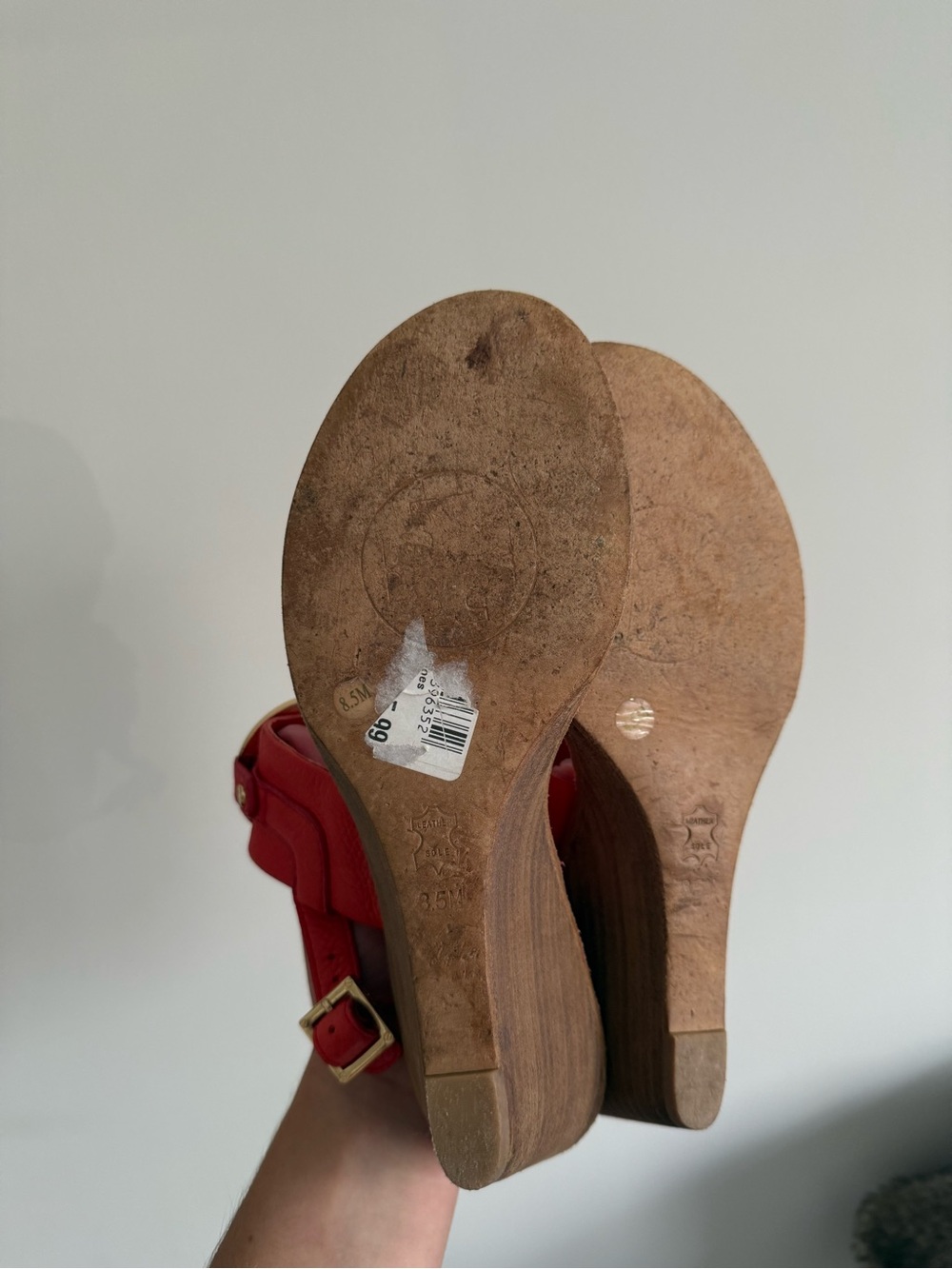 Tory Burch Red Leather Logo Slingback Wedge Sandals - Picture 3 of 6